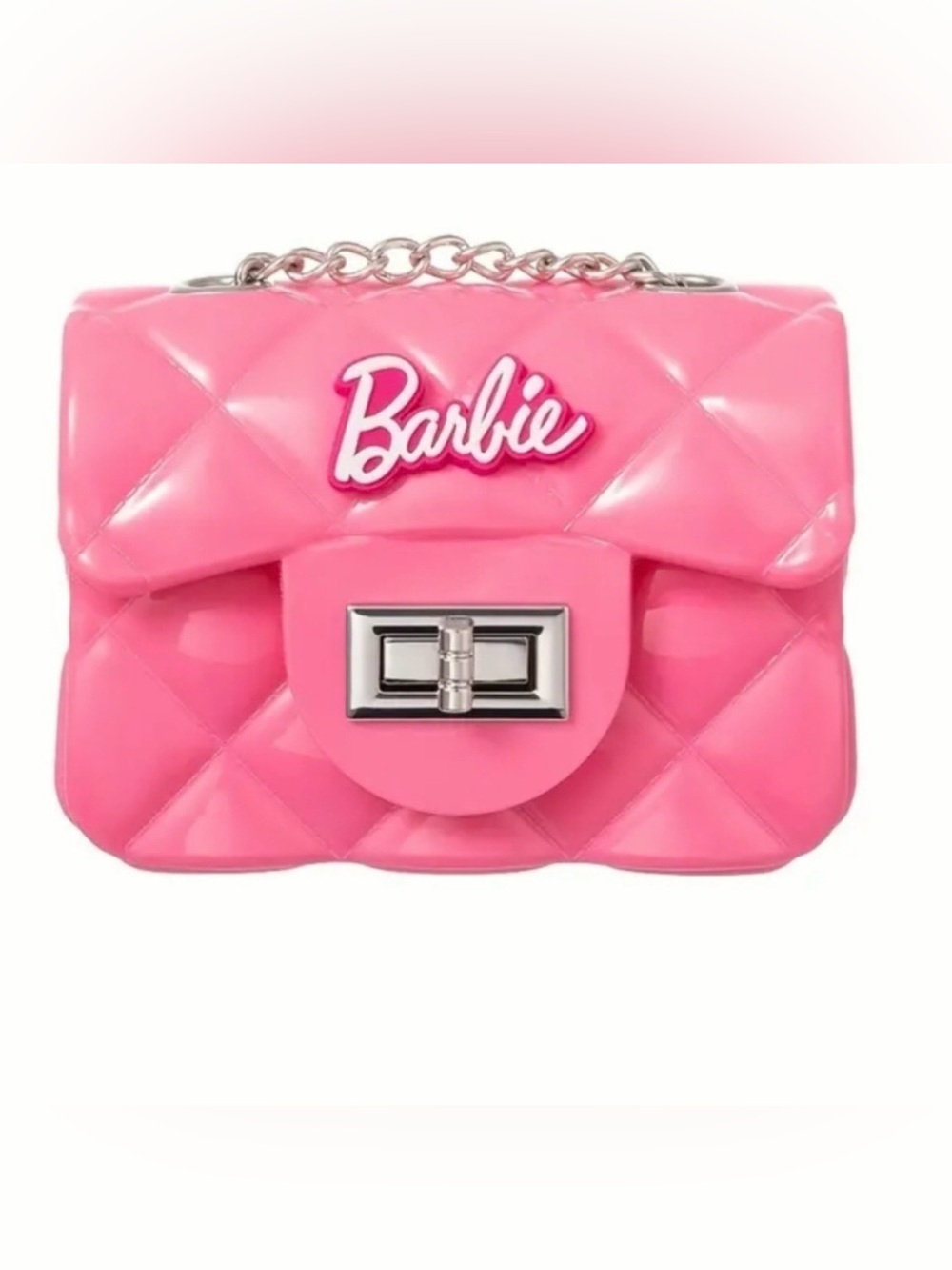 Barbie Glossy Quilted Hot Pink Mini Shoulder Bag with Silver Chain
